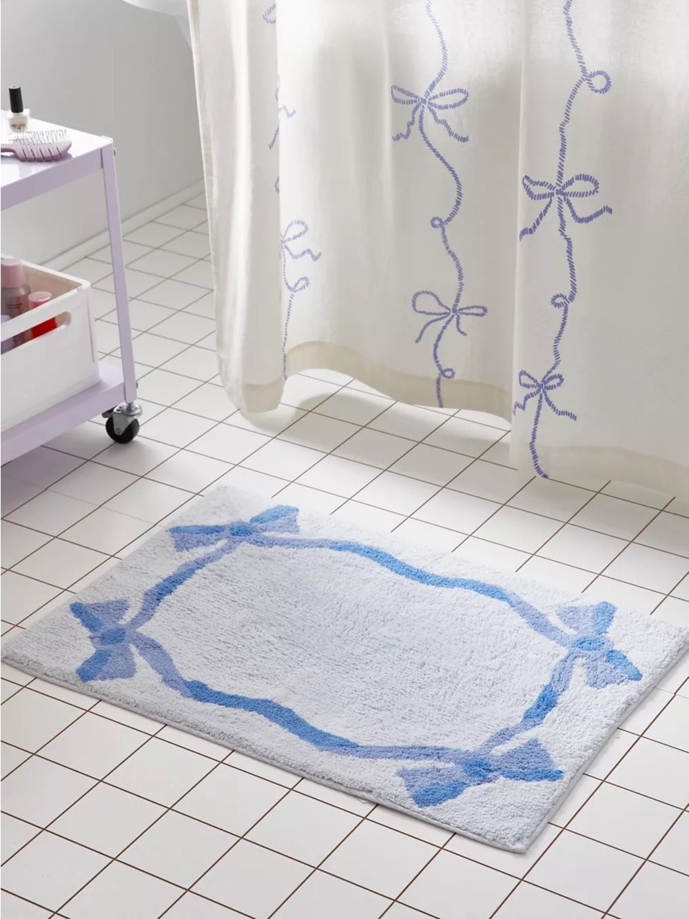 Urban outfitters Lacey Light Blue With Bow Accent Bath Mat / Rug Cotton Blend